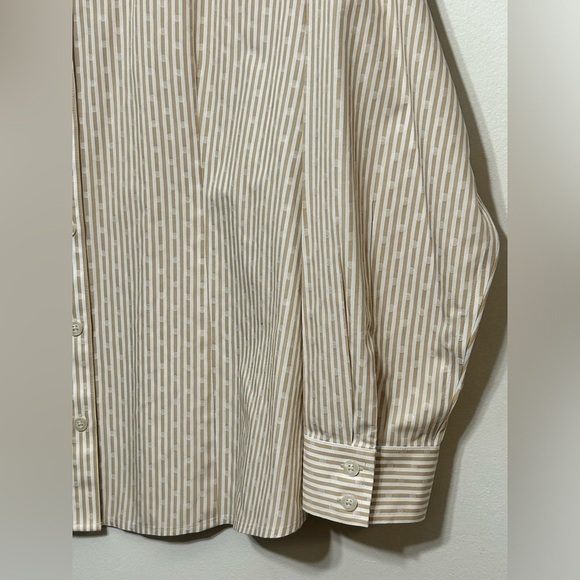 Chicos Coolmax All Season No Iron Sand Jacquard Dot Striped Button Up Sh… - Picture 7 of 13